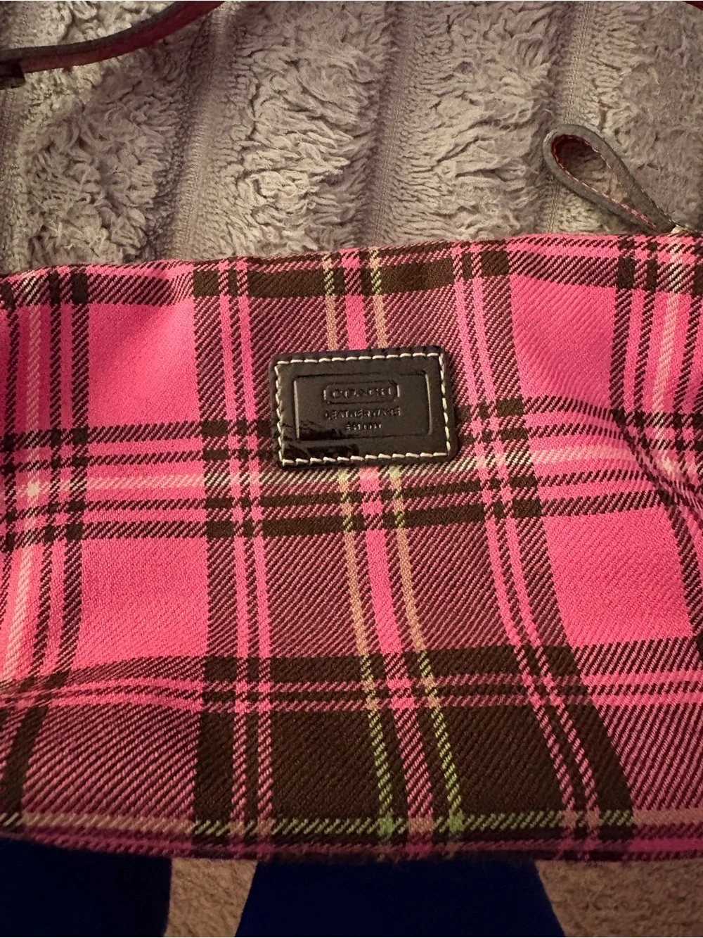 Vintage Y2K Coach Tartan Plaid Wool Mini Baguette Bag Pouch Made in Turkey